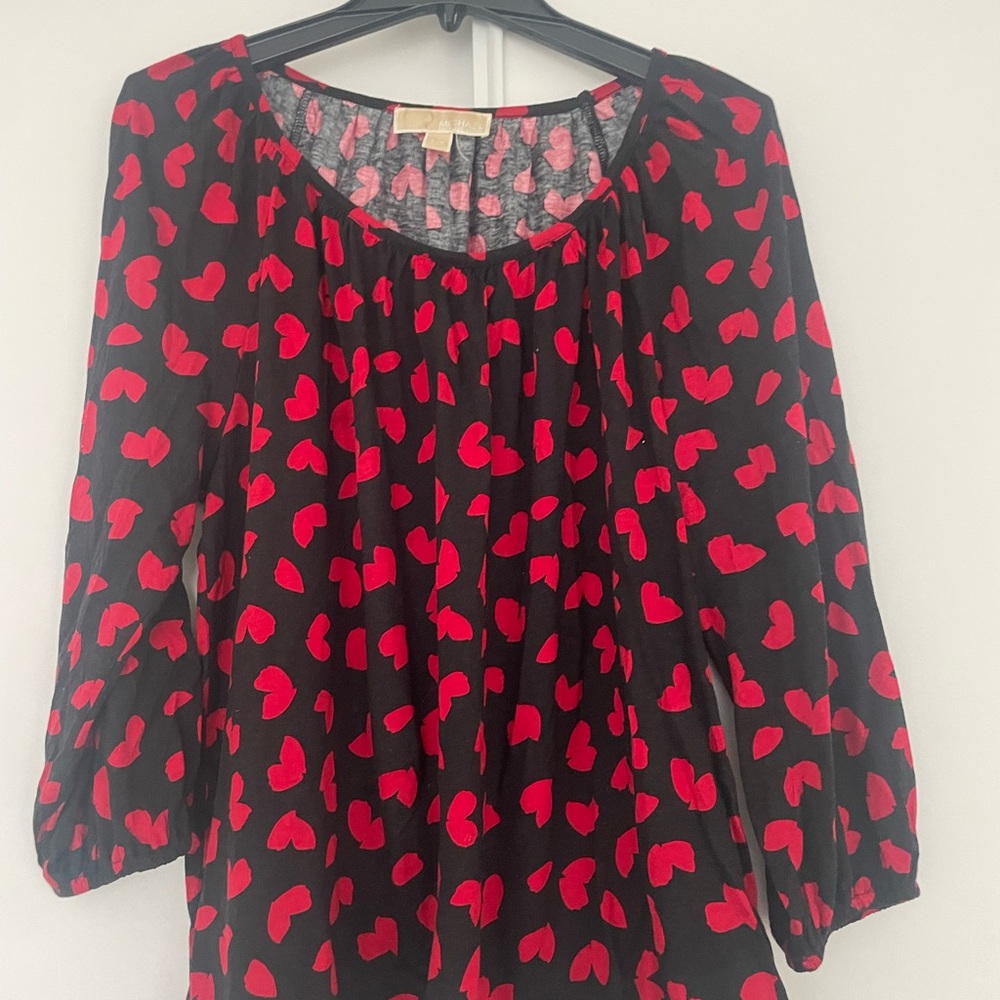 Michael Kors Black Blouse with Red Heart Pattern